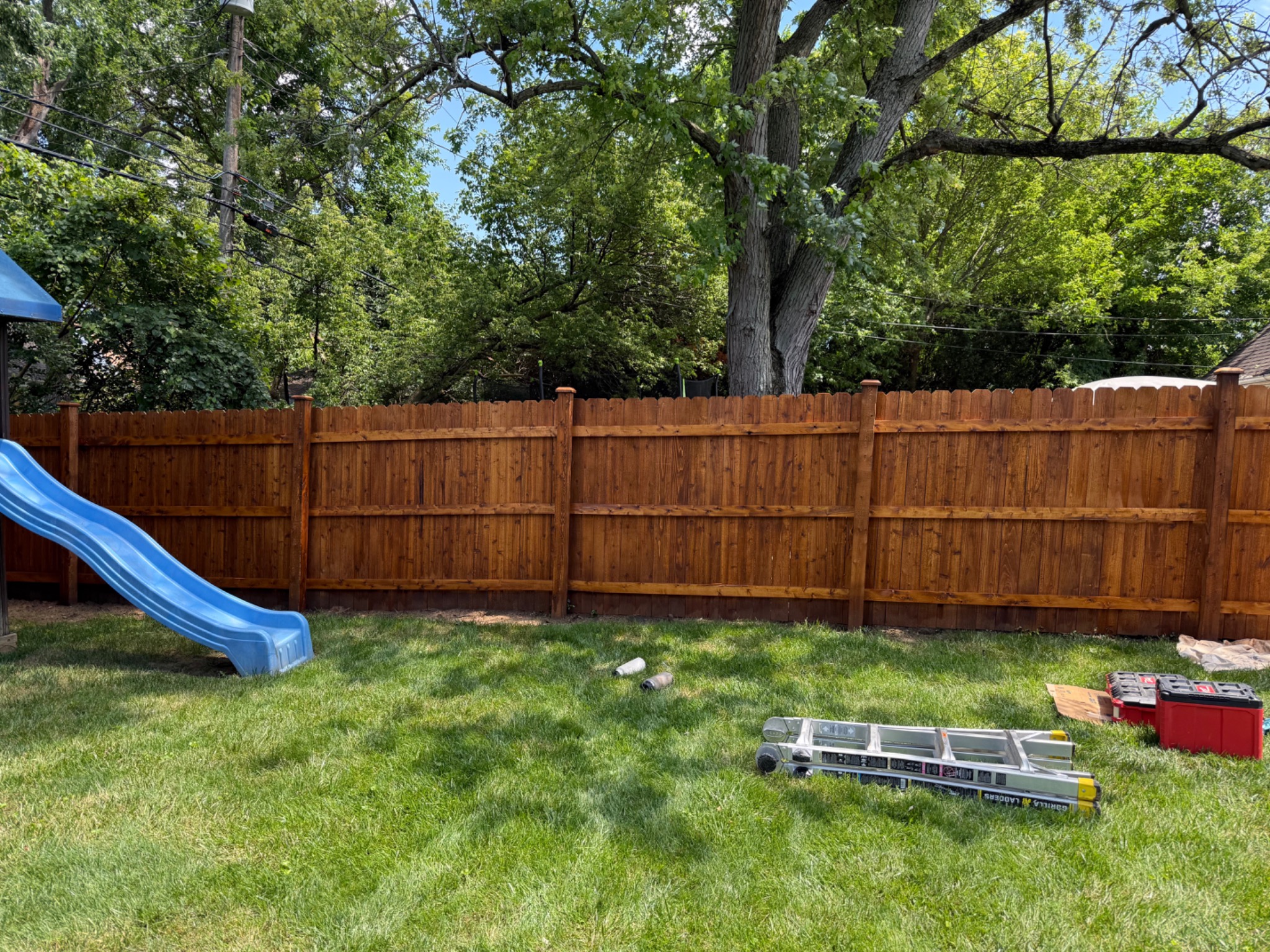 Deck staining with warm brown finish
